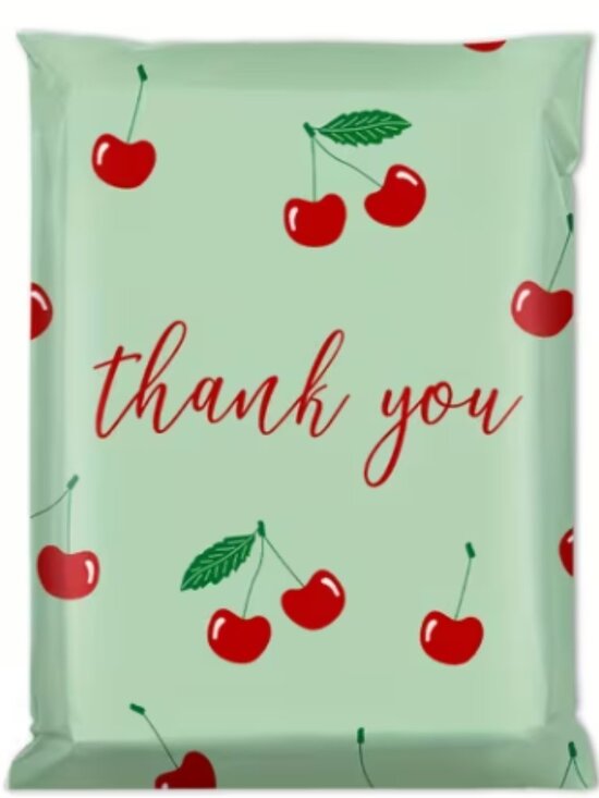 Other - Polymailers Set of 20 Green Cherry Print 'Thank You' 12x15